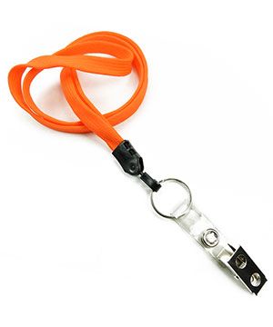 3/8 inch Neon orange neck lanyards with split ring and ID strap clip-blank-LNB327NNOG