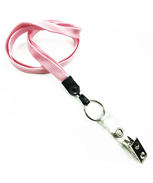 3/8 inch Pink neck lanyards with split ring and ID strap clip-blank-LNB327NPNK