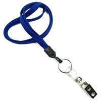 3/8 inch lanyard-Royalblue polyester tubular strap with split ring and ID strap clip
