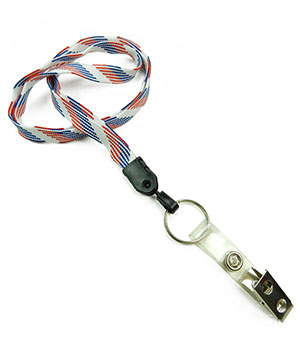 3/8 inch Patriotic pattern neck lanyards with split ring and ID strap clip-blank-LNB327NRBW