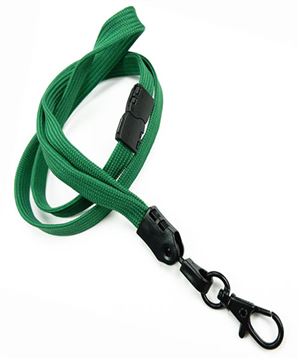 3/8 inch Green neck lanyard attached breakaway and black lobster clasp hook-blank-LNB329BGRN