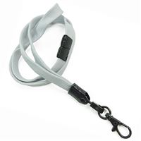 3/8 inch Gray neck lanyard attached breakaway and black lobster clasp hook-blank-LNB329BGRY