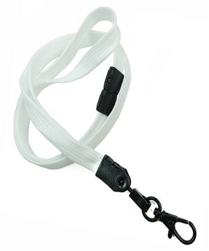 3/8 inch White neck lanyard attached breakaway and black lobster clasp hook-blank-LNB329BWHT