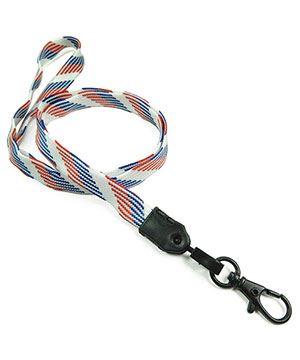 3/8 inch Patriotic pattern neck lanyard with black lobster clasp hook-blank-LNB329NRBW