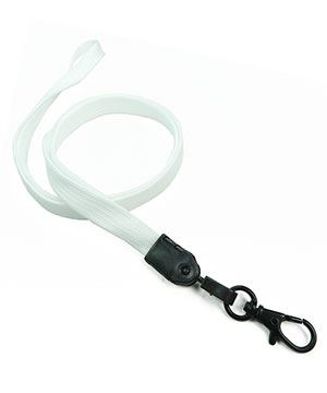 3/8 inch White neck lanyard with black lobster clasp hook-blank-LNB329NWHT