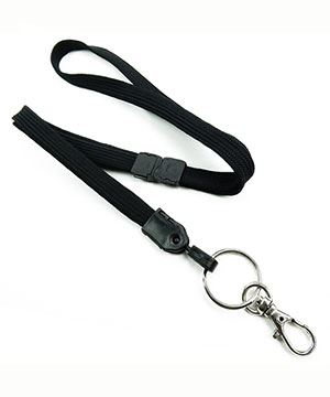 3/8 inch Black neck lanyard with breakaway and split ring with lobster clasp hook-blank-LNB32ABBLK