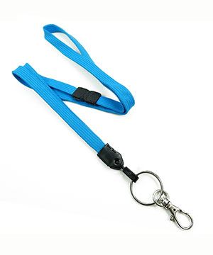3/8 inch Blue neck lanyard with breakaway and split ring with lobster clasp hook-blank-LNB32ABBLU