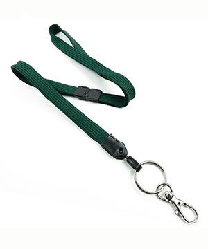 3/8 inch Hunter green neck lanyard with breakaway and split ring with lobster clasp hook-blank-LNB32ABHGN