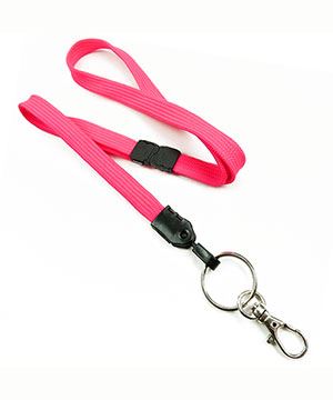 3/8 inch Hot pink neck lanyard with breakaway and split ring with lobster clasp hook-blank-LNB32ABHPK