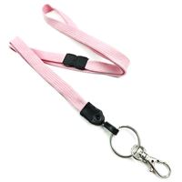 3/8 inch Pink neck lanyard with breakaway and split ring with lobster clasp hook-blank-LNB32ABPNK