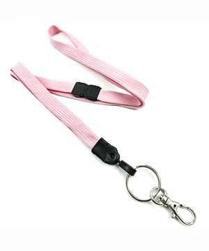 3/8 inch Pink neck lanyard with breakaway and split ring with lobster clasp hook-blank-LNB32ABPNK