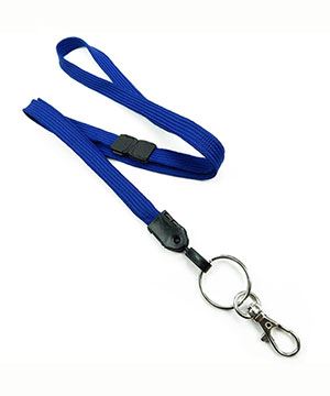 3/8 inch Royalblue neck lanyard attached safety breakaway and split ring with lobster clasp hook-blank-LNB32ABRBL