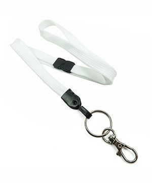 3/8 inch White neck lanyard with breakaway and split ring with lobster clasp hook-blank-LNB32ABWHT