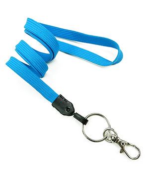 3/8 inch Blue plain lanyard attached key ring with lobster clasp hook-blank-LNB32ANBLU