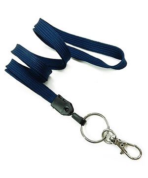 3/8 inch Navy blue blank lanyard attached key ring with lobster clasp hook-blank-LNB32ANNBL