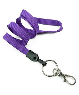 3/8 inch Purple plain lanyard attached key ring with lobster clasp hook-blank-LNB32ANPRP