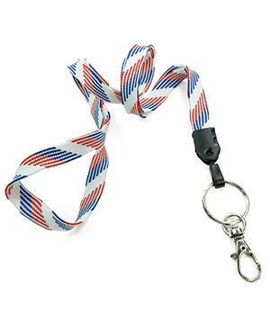 3/8 inch Patriotic pattern blank lanyard attached key ring with lobster clasp hook-blank-LNB32ANRBW