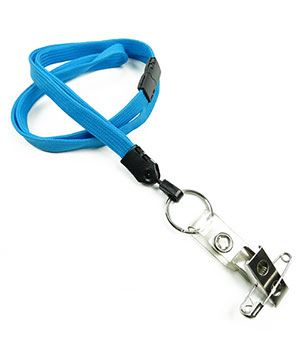 3/8 inch Blue breakaway lanyard attached split ring with ID strap pin clip-blank-LNB32BBBLU