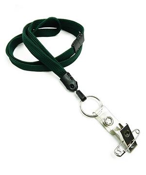 3/8 inch Hunter green breakaway lanyard attached split ring with ID strap pin clip-blank-LNB32BBHGN