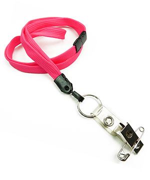 3/8 inch Hot pink breakaway lanyard attached split ring with ID strap pin clip-blank-LNB32BBHPK