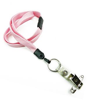 3/8 inch Pink breakaway lanyard attached split ring with ID strap pin clip-blank-LNB32BBPNK