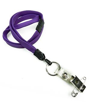 3/8 inch Purple breakaway lanyard attached split ring with ID strap pin clip-blank-LNB32BBPRP