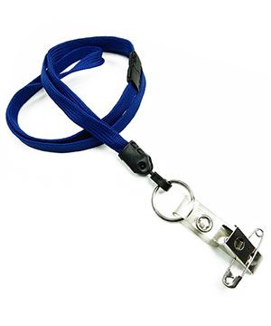 3/8 inch Royal blue breakaway lanyard attached split ring with ID strap pin clip-blank-LNB32BBRBL