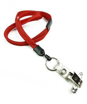 3/8 inch Red breakaway lanyard attached split ring with ID strap pin clip-blank-LNB32BBRED