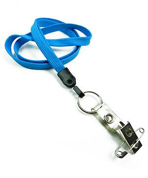 3/8 inch Blue blank lanyard with split ring and ID strap pin clip-blank-LNB32BNBLU