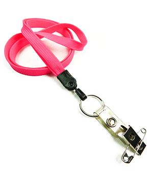 3/8 inch Hot pink blank lanyard with split ring and ID strap pin clip-blank-LNB32BNHPK