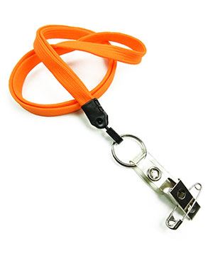 3/8 inch Orange plain lanyard with split ring and ID strap pin clip-blank-LNB32BNORG
