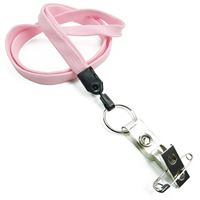 3/8 inch Pink plain lanyard with split ring and ID strap pin clip-blank-LNB32BNPNK