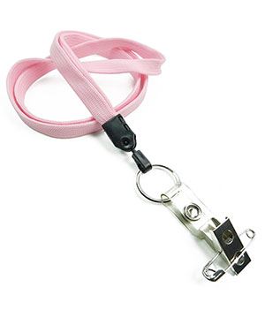 3/8 inch Pink plain lanyard with split ring and ID strap pin clip-blank-LNB32BNPNK