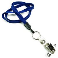 3/8 inch non-metal lanyard-Royalblue polyester tubular strap attached metal keyring with a ID strap pin clip