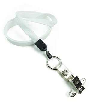 3/8 inch White blank lanyard with split ring and ID strap pin clip-blank-LNB32BNWHT