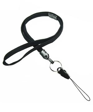 3/8 inch Black breakaway lanyard attached key ring with quick release strap connector-blank-LNB32DBBLK