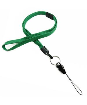 3/8 inch Green breakaway lanyard attached key ring with quick release strap connector-blank-LNB32DBGRN