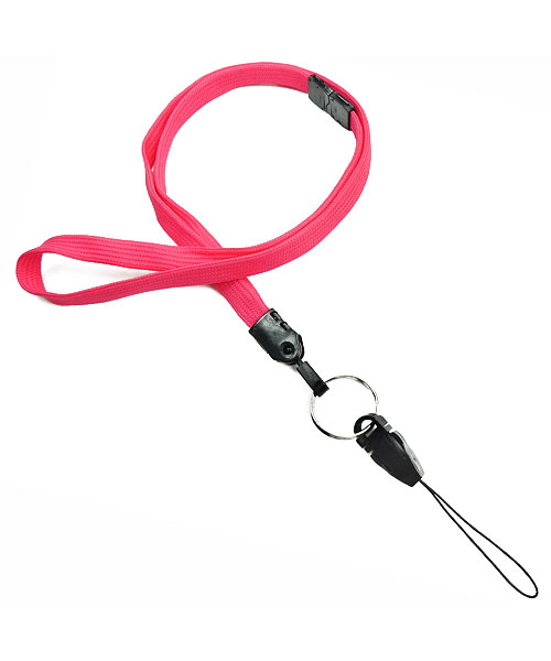 3/8 inch Hot pink breakaway lanyard attached key ring with quick release strap connector-blank-LNB32DBHPK