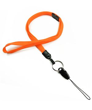 3/8 inch Neon orange breakaway lanyard attached key ring with quick release strap connector-blank-LNB32DBNOG