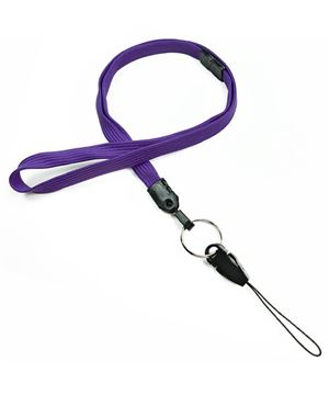 3/8 inch Purple breakaway lanyard attached key ring with quick release strap connector-blank-LNB32DBPRP