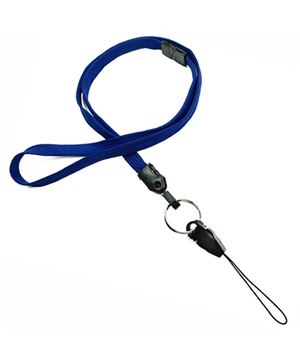 3/8 inch Royal blue breakaway lanyard attached key ring with quick release strap connector-blank-LNB32DBRBL