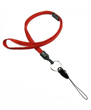 3/8 inch Red breakaway lanyard attached key ring with quick release strap connector-blank-LNB32DBRED