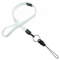 3/8 inch White breakaway lanyard attached key ring with quick release strap connector-blank-LNB32DBWHT