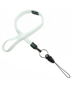 3/8 inch White breakaway lanyard attached key ring with quick release strap connector-blank-LNB32DBWHT