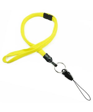 3/8 inch Yellow breakaway lanyard attached key ring with quick release strap connector-blank-LNB32DBYLW