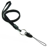 3/8 inch Black detachable lanyard with split ring and quick release strap connector-blank-LNB32DNBLK