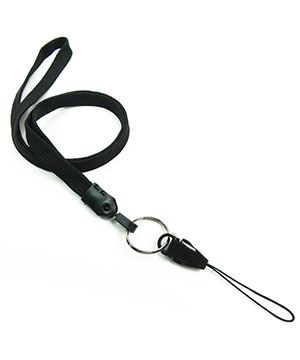 3/8 inch Black detachable lanyard with split ring and quick release strap connector-blank-LNB32DNBLK