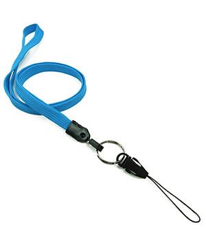 3/8 inch Blue detachable lanyard with split ring and quick release strap connector-blank-LNB32DNBLU