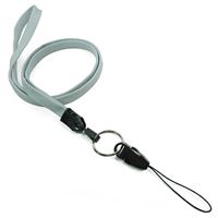 3/8 inch Gray detachable lanyard with split ring and quick release strap connector-blank-LNB32DNGRY