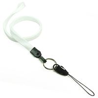 3/8 inch White detachable lanyard with split ring and quick release strap connector-blank-LNB32DNWHT